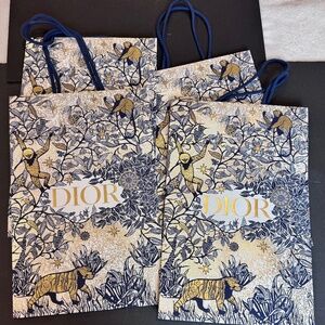 Set of four (4) Dior Gift Bags Blue & Gold Toile de Jouy Print, Unused 10"x15"